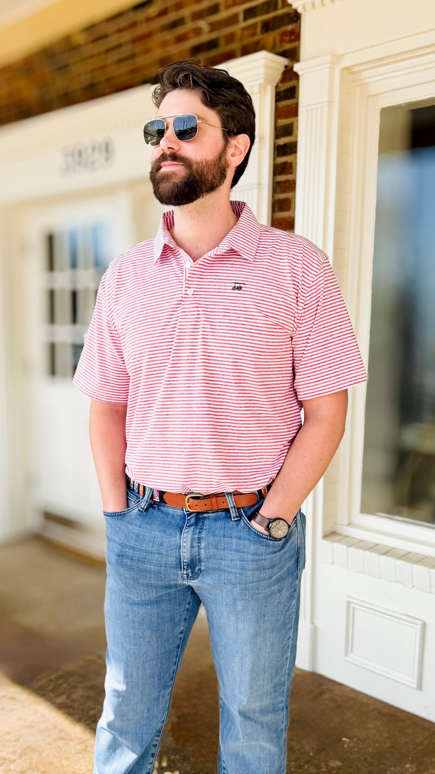State Red Stripe Polo