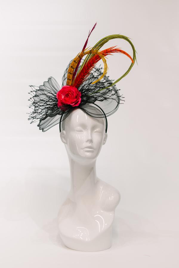 Red & Black Sinamay Fascinator louisville