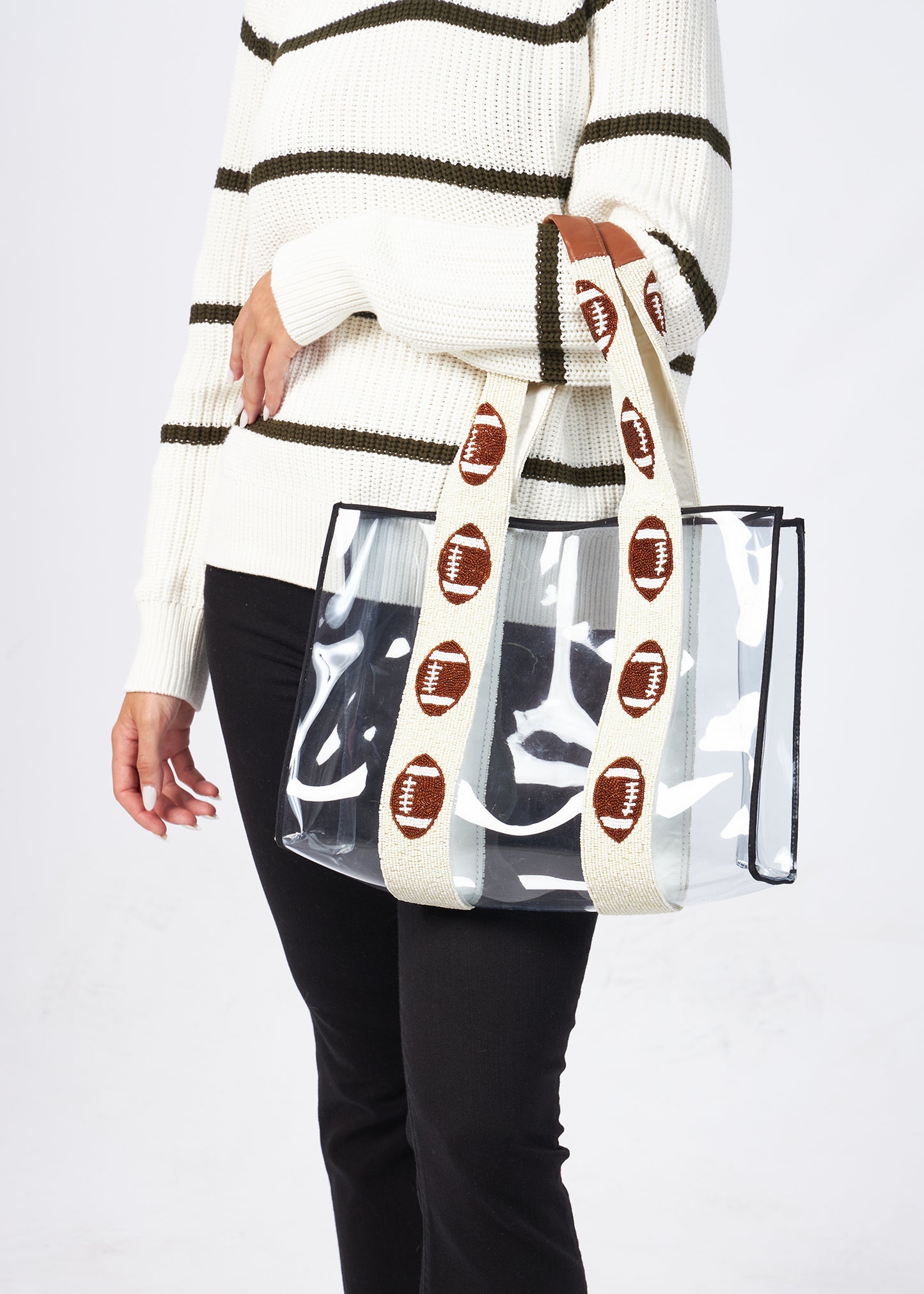 Clear Beaded Football Tote