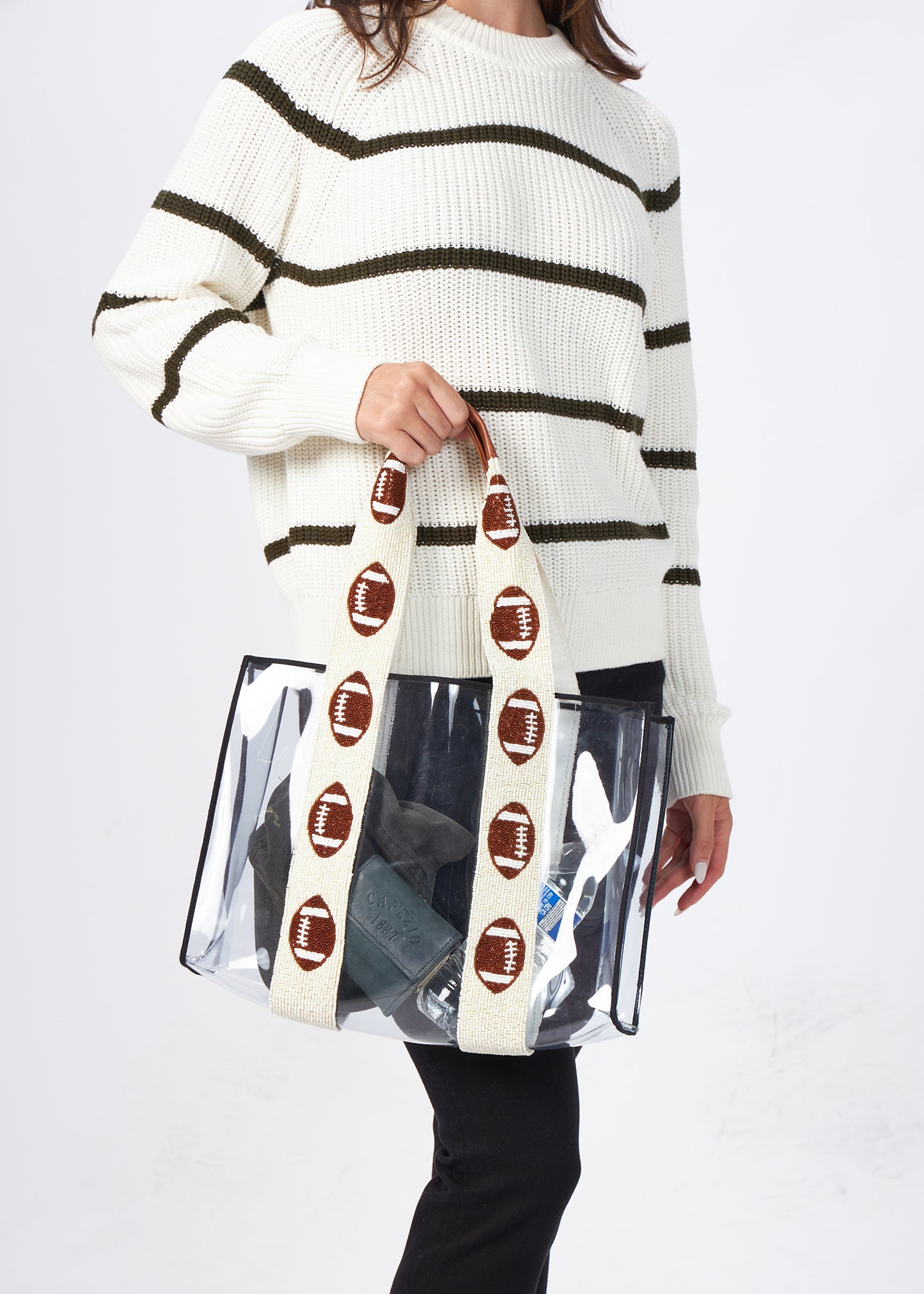 Clear Beaded Football Tote