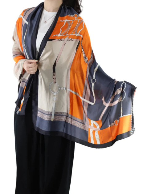 Orange Chain Print Scarf