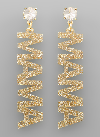Mama Diamond Word Earring