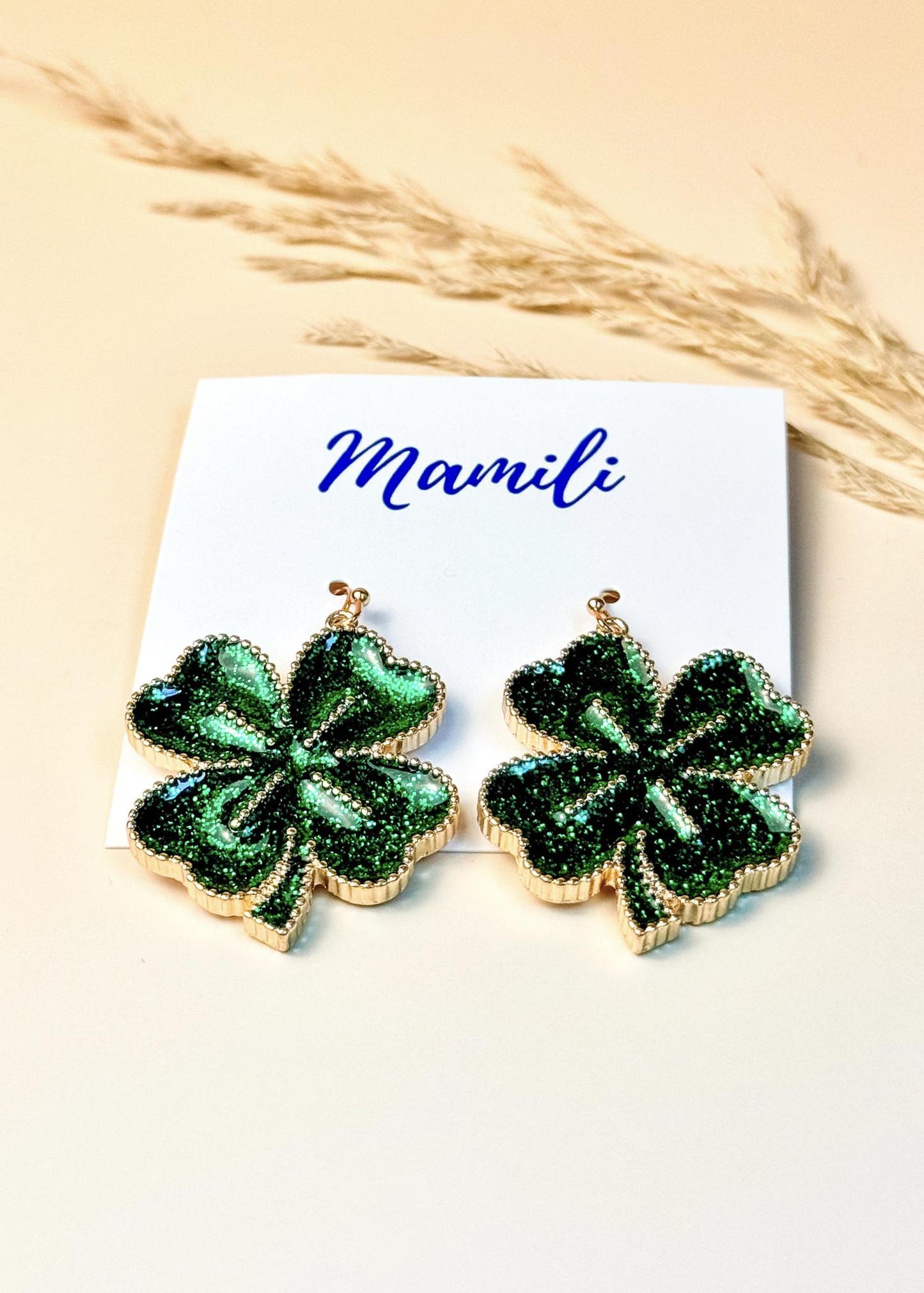 Glitter 4 Leaf Clover Earrings