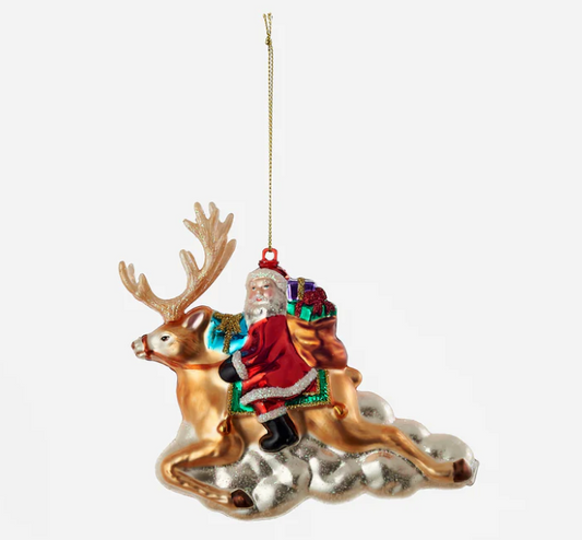 Santa Riding Deer Ornament