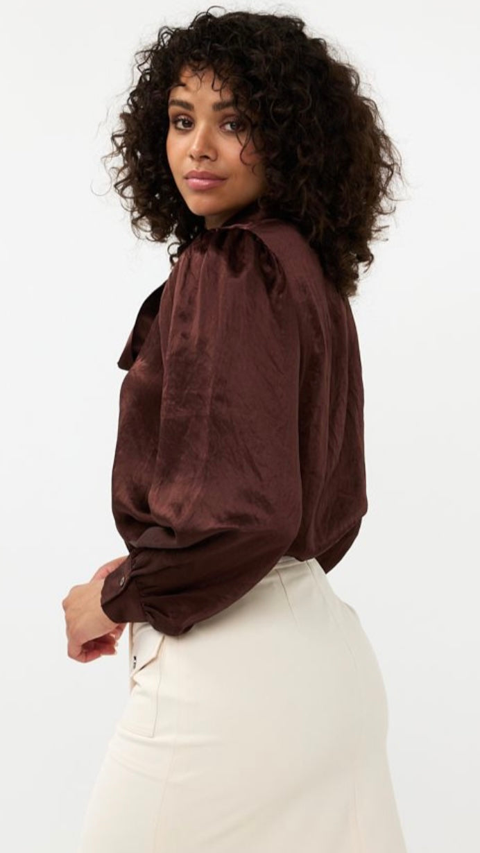 Esqualo Crushed Satin Bow Blouse