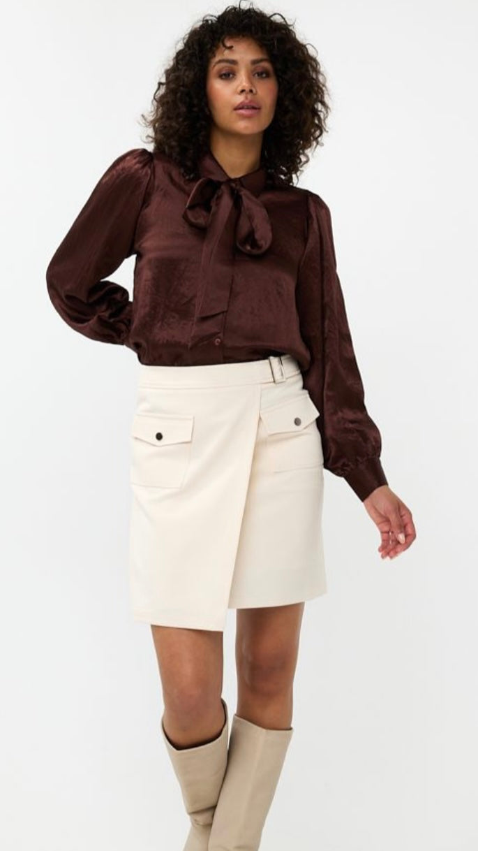 Esqualo Crushed Satin Bow Blouse