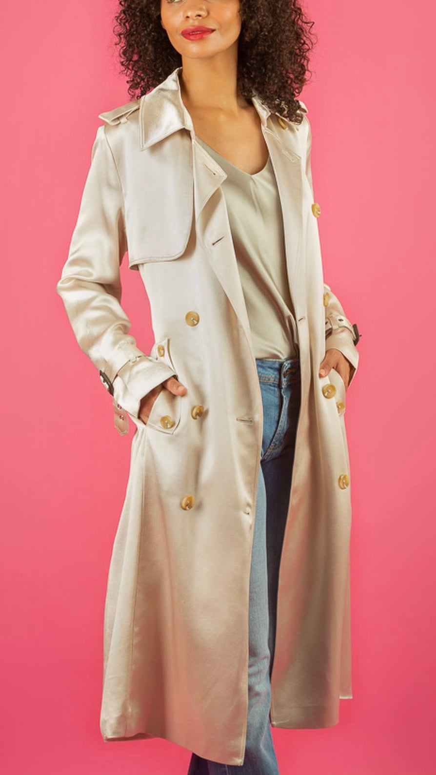 Jessie Liu Satin Trench Coat