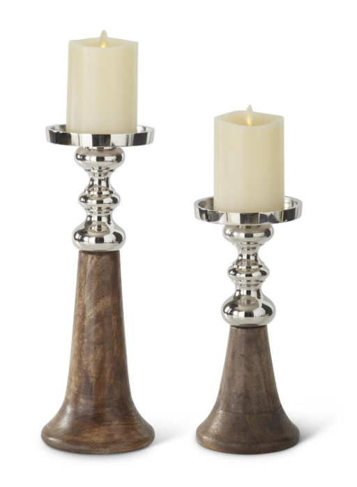 Mango Wood Candleholders S/2