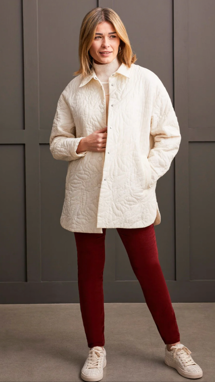 Tribal Creamy Quilted Snap Shacket