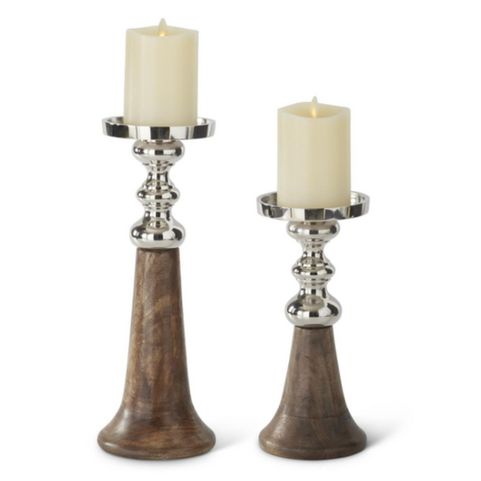 Mango Wood Candleholders S/2