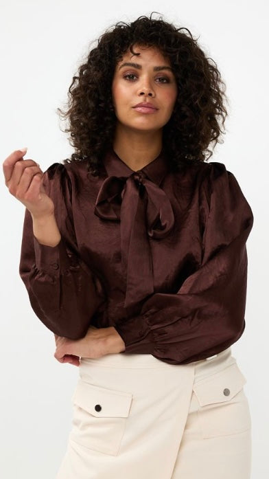 Esqualo Crushed Satin Bow Blouse