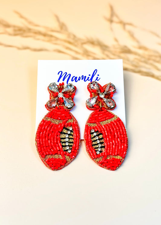 Red Football Earrings