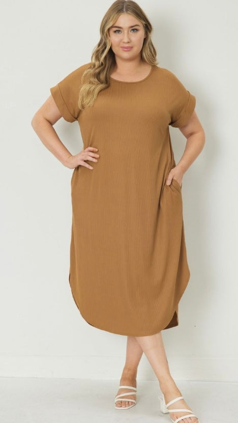 Ribbed Carmel Dress