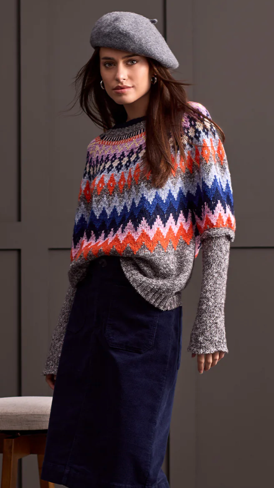 Tribal Grey Mix Ground Intarsia Ribbed Sweater