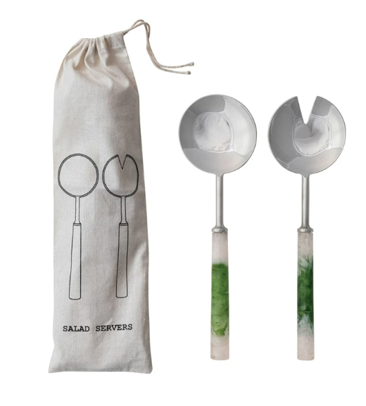 Green & White Salad Servers