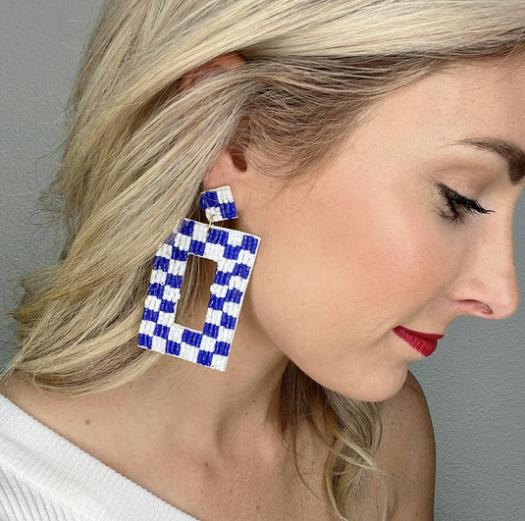 Blue/White Checkered Earrings
