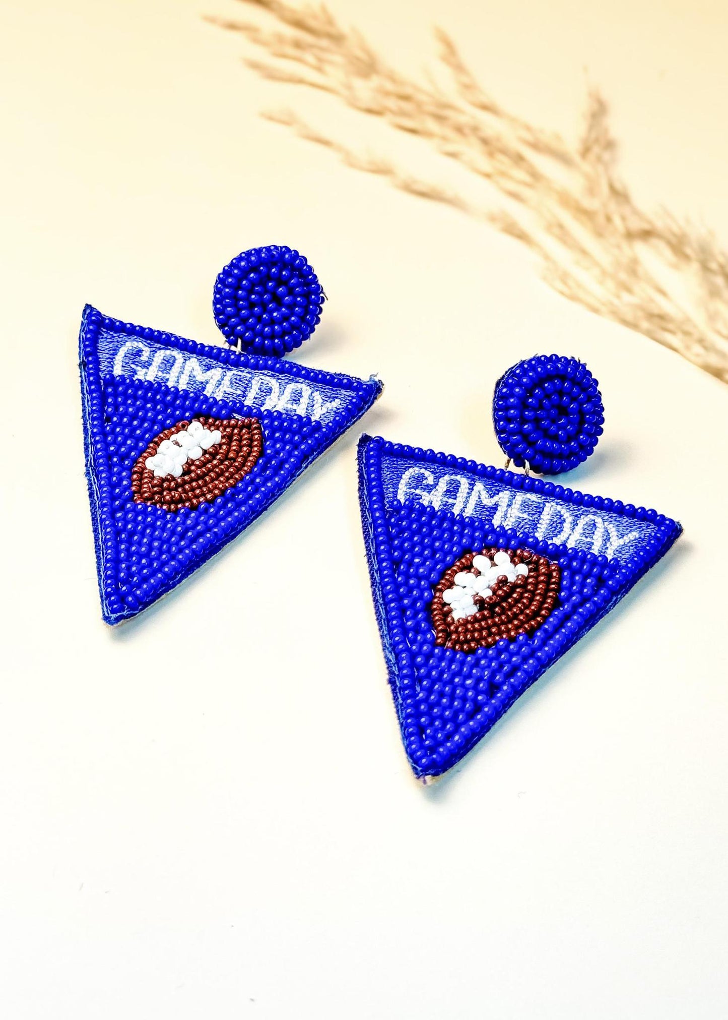 Beaded Football Triangle Earrings